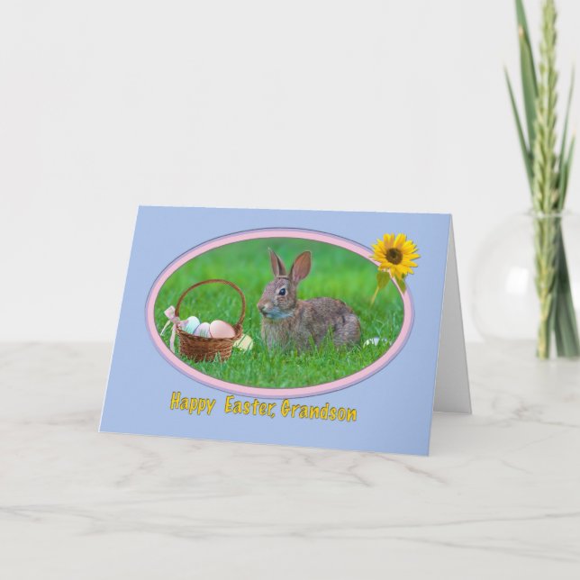 Carte de Pâques de Grandson avec lapin et oeufs (Devant)