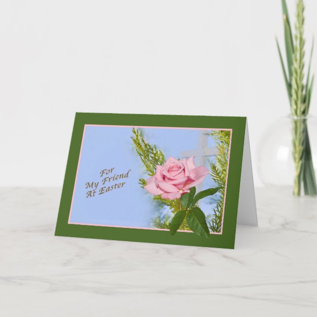 Carte de Pâques de l'ami avec Rose et Croix (Devant)
