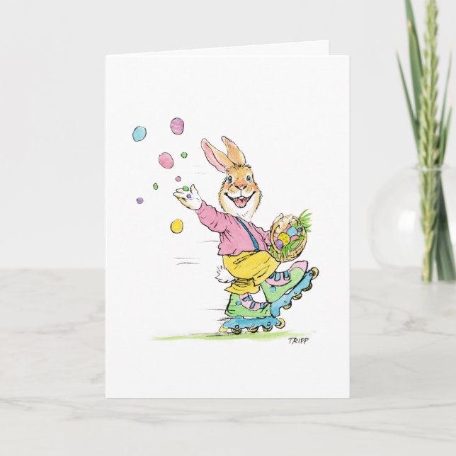 Carte de Pâques de lapin à rollers (Devant)