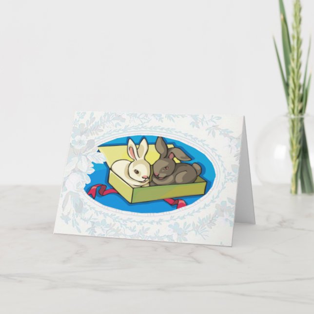 Carte de Pâques double cadeau lapin (Devant)