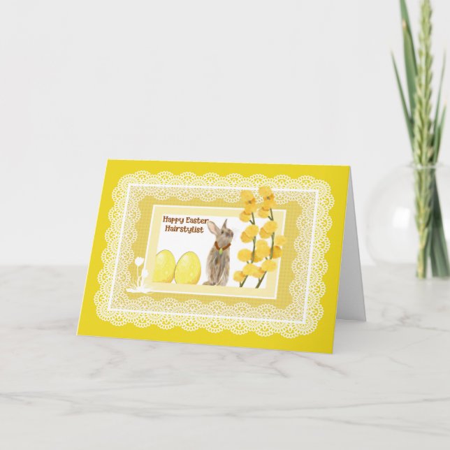 Carte de Pâques en Jaune pour coiffeur (Devant)
