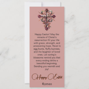 Carte de Pâques Fleurie Violette avec Croix Joyeus