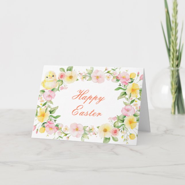 Carte de Pâques florales de poussins de printemps (Devant)