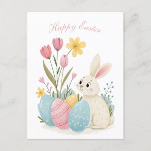 Carte de Pâques Illustration lapin et oeuf