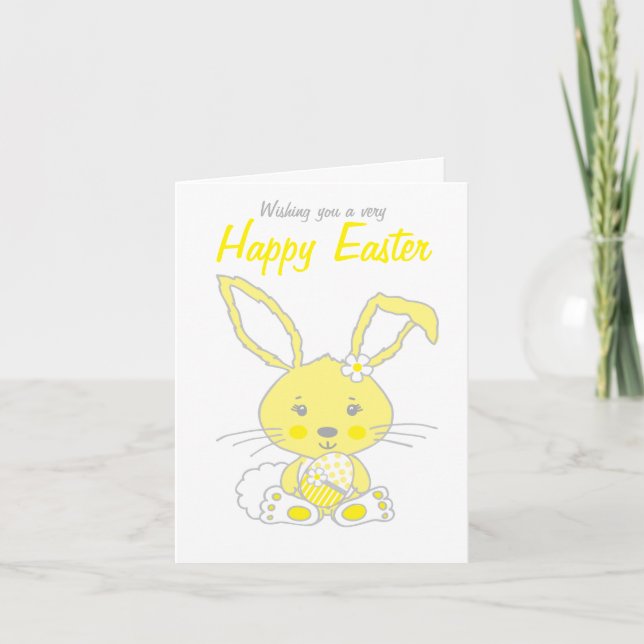 Carte de Pâques jaune et gris lapin lièvre mignon (Devant)