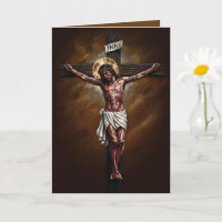 Carte de Pâques Jésus Crucifié Bénie Marron