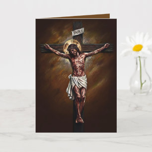 Carte de Pâques Jésus Crucifié Bénie Marron