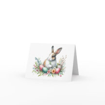 Carte de Pâques joli lapin et fleurs