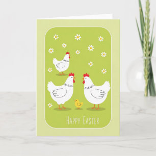 Carte de Pâques joyeuse avec des poules blanches e