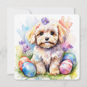 Carte de Pâques Joyeuse Chien Maltipoo Aquarelle M
