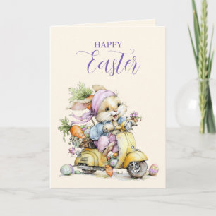 Carte de Pâques Joyeuse Lapin Mignon et Fluffy dan