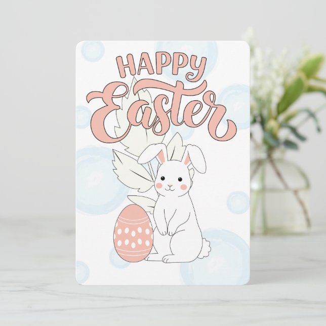 Carte de Pâques Joyeuse | Lapin Mignon et Pâtes d' (Debout devant)