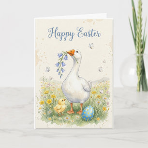 Carte de Pâques Joyeuse Oie Poussin & Jacinthes