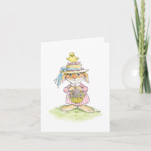 Carte de Pâques Lapin et Poussin au Chapeau de Pai