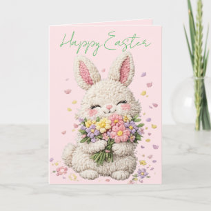 Carte de Pâques personnalisée Lapin Brodé Pastel