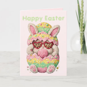 Carte de Pâques personnalisée Lapin Brodé Pastel