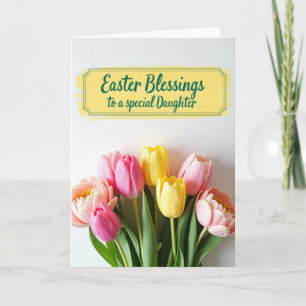 Carte de Pâques pour fille aux tulipes en fleurs