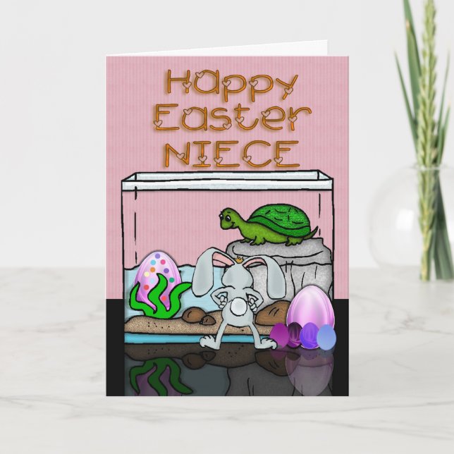 Carte de Pâques pour la nièce avec oeufs de lapin  (Devant)