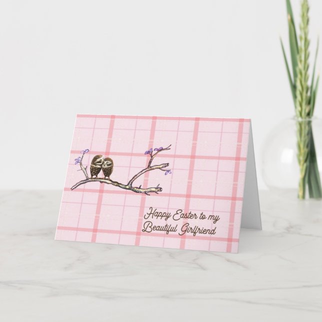 Carte de Pâques pour petite amie avec hibou (Devant)