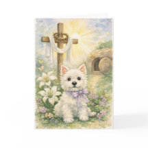 Carte de Pâques religieuse aquarelle Westie