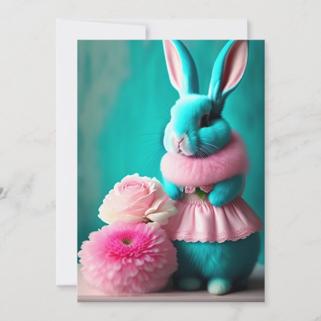 Carte de Pâques Turquoise Bunny Portrait (Devant)