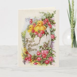 Carte de Pâques victorienne de poussins et de rose