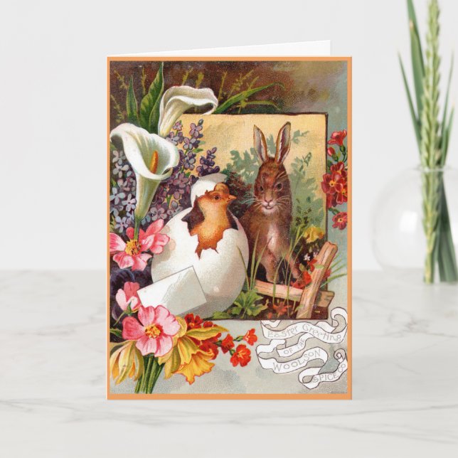 Carte de Pâques victorienne - lapin et poussin (Devant)