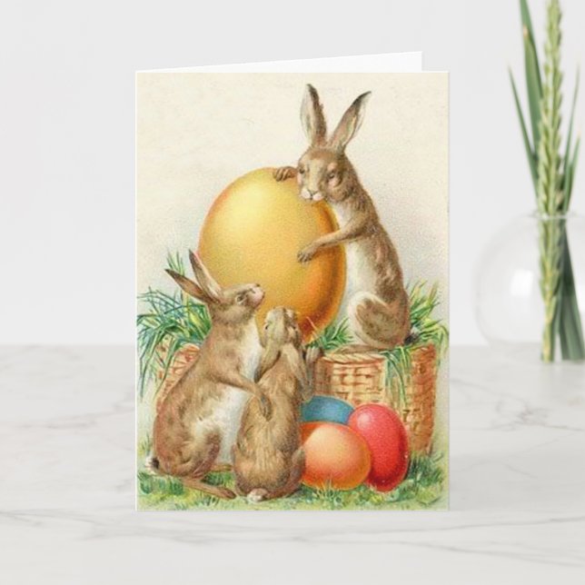 Carte de Pâques vintage d'oeufs de pâques de lapin (Devant)