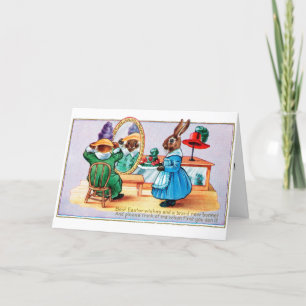 Carte de Pâques vintage : Le lapin achète le capot