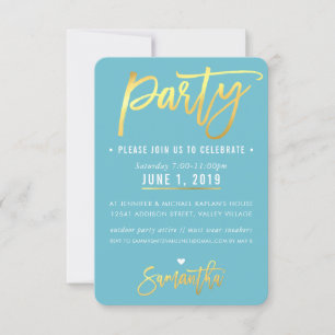 CARTE DE PARTI mignon turquoise en or bleu titre