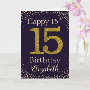 Carte de Parties scintillant d'or 15e anniversaire
