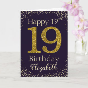 Carte de Parties scintillant d'or 19e anniversaire