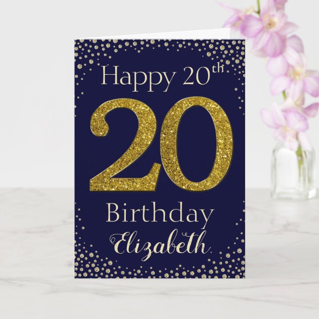 Carte de Parties scintillant d'or 20e anniversaire (Orchidée)