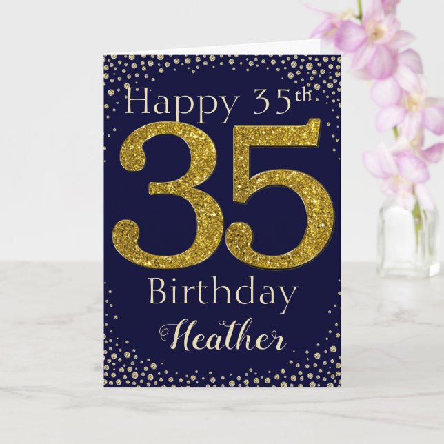 Carte de Parties scintillant d'or du 35e anniversa (Orchidée)