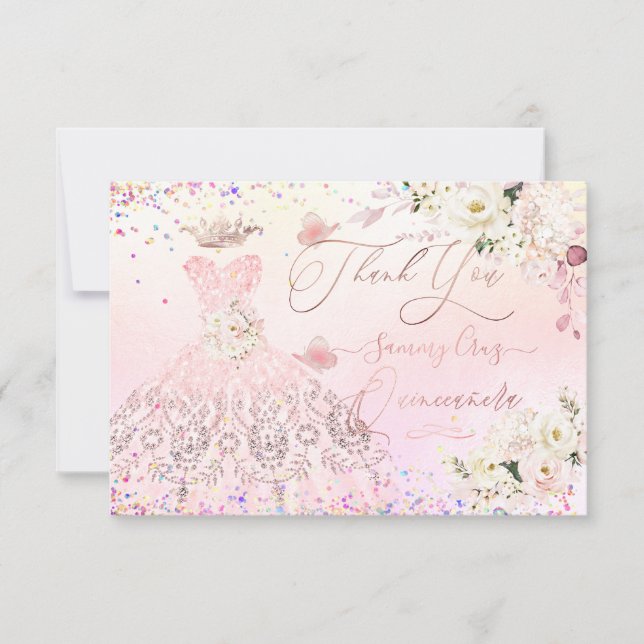 Carte de Parties scintillant rose pâle Quinceanera (Devant)