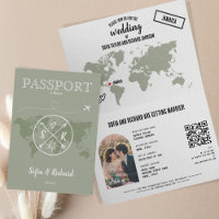 Carte de passeport Mariage Sage Green Boho Code QR