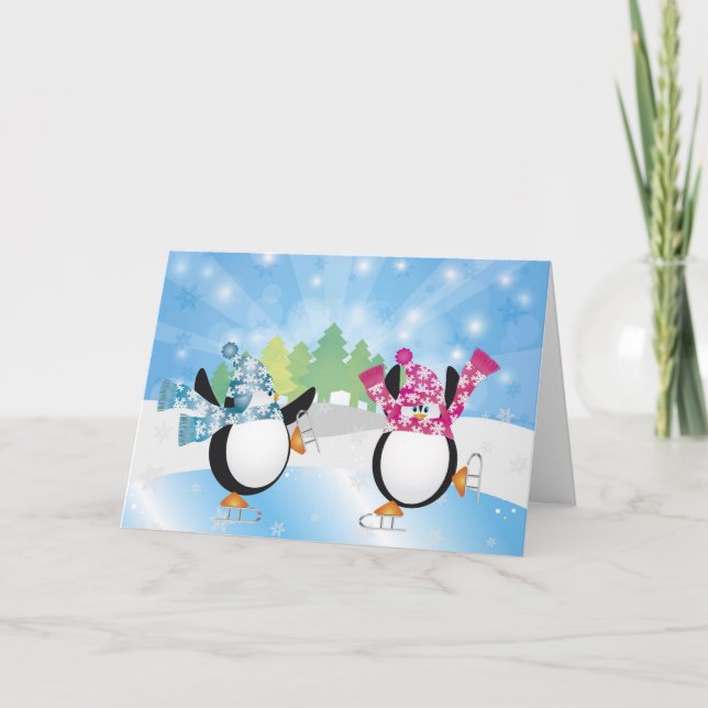 Carte de patinage artistique pour pingouins (Devant)