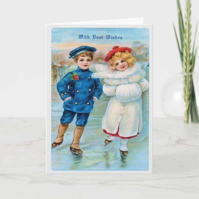 Carte de patinage sur glace pour enfants de Noël (Devant)
