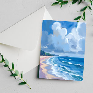 Carte de peinture à l'aquarelle de bord de mer ble