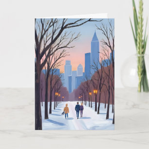 Carte de peinture à l'aquarelle d'hiver de Boston