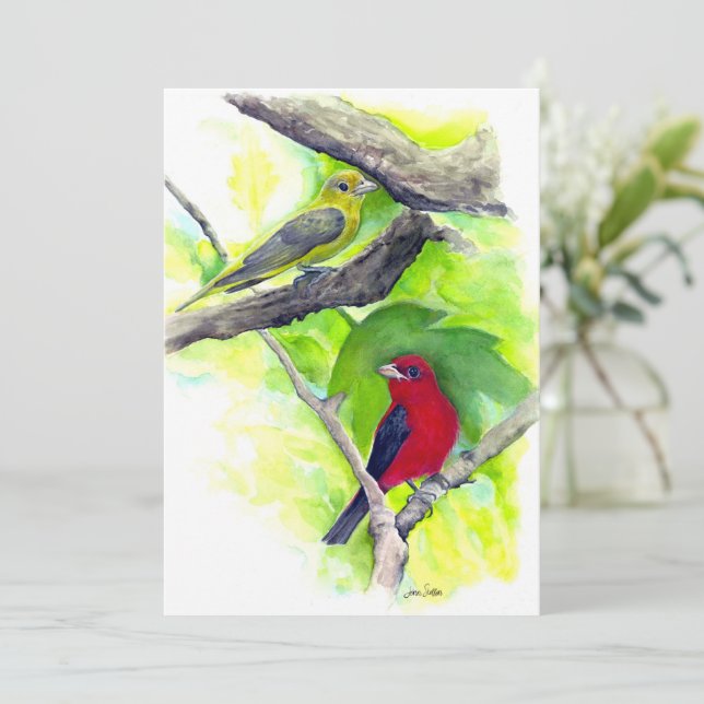 Carte de peinture à l'aquarelle pour les oiseaux d (Debout devant)