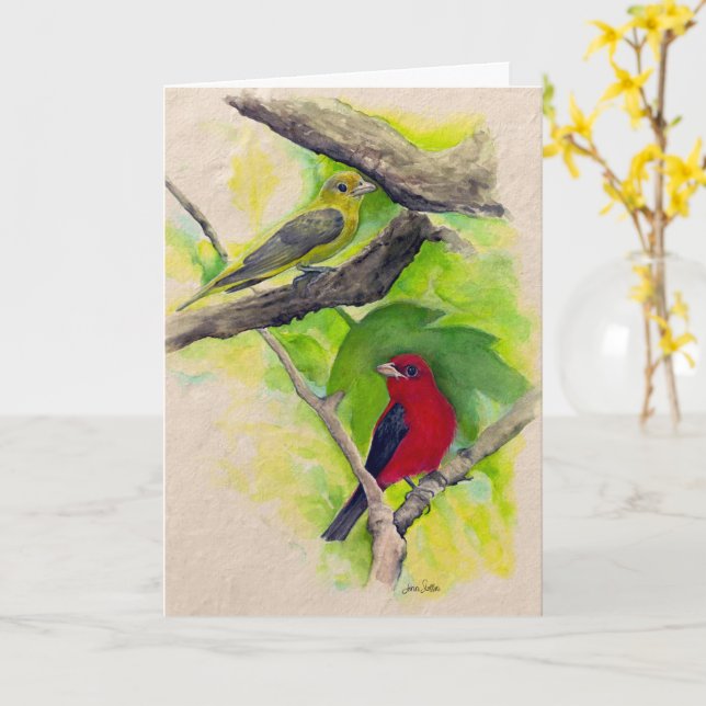 Carte de peinture à l'aquarelle pour les oiseaux d (Fleur jaune)