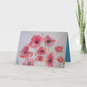 Carte de peinture à l'aquarelle Red Poppy Party