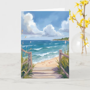Carte de peinture aquarelle de chemin de plage côt