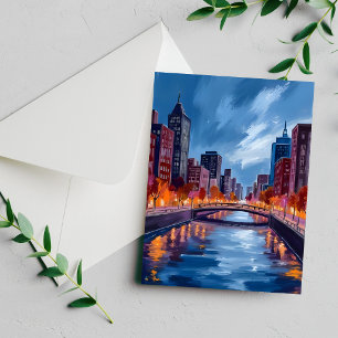 Carte de peinture aquarelle de nuits urbaines
