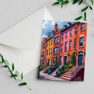 Carte de peinture aquarelle de rue de ville en grè