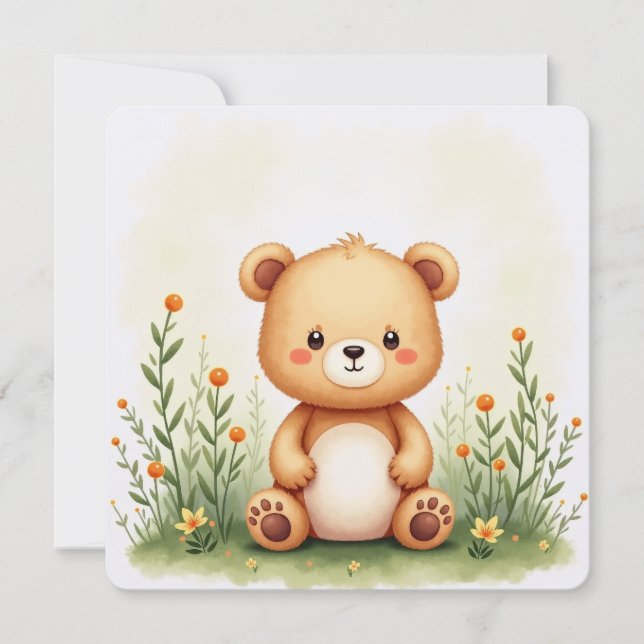 Carte de peinture aquarelle d'un mignon, petit our (Devant)