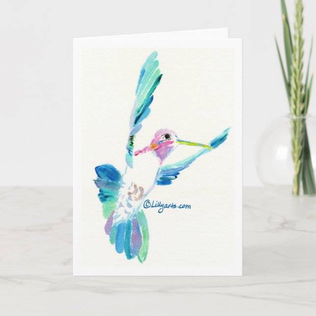 Carte de peinture de beaux-arts de vol de colibri (Devant)