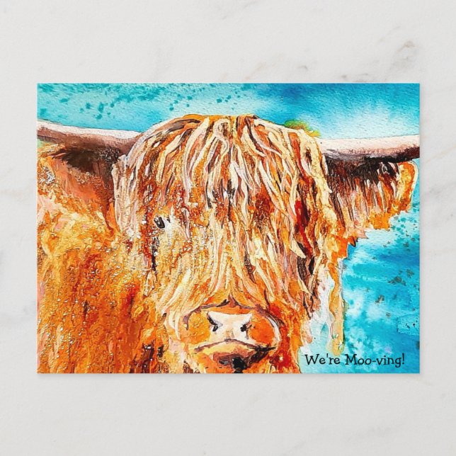 Carte de peinture de vache Highland - "Nous déména (Devant)