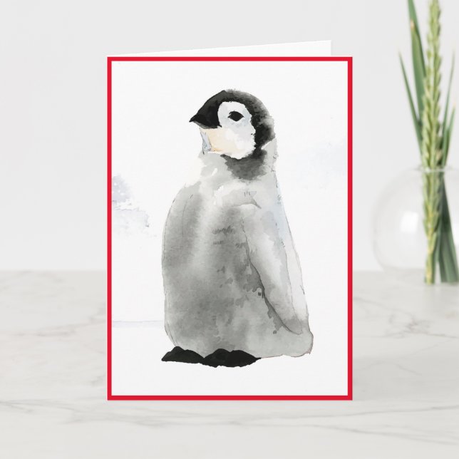 CARTE DE PENGUIN EN COULEUR D'EAU PLIÉE NOËL (Devant)